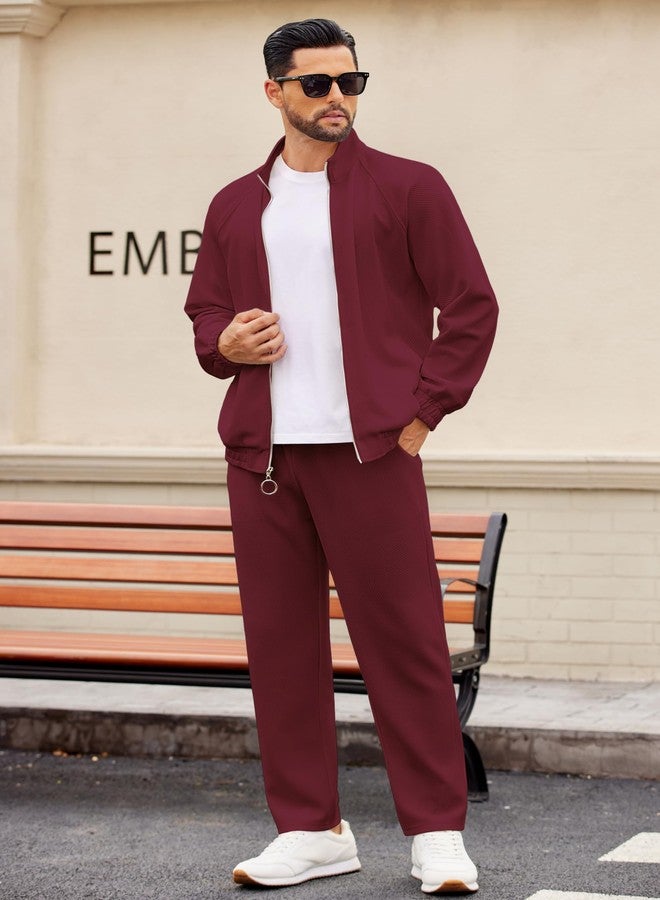 COOFANDY Mens Athletic Sweat Suits Casual Tracksuit 2 Pieces Set Jogging Sweatsuit Suit Outfits Wine Red Medium - Image 2
